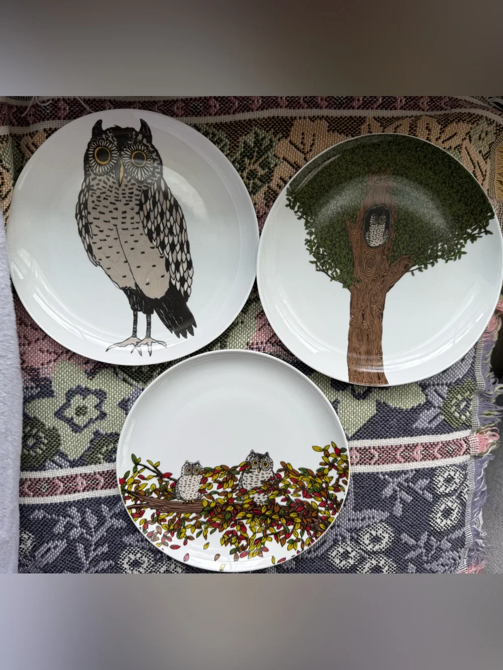 West elm set of 3 Whimsical Owl Plates Cottagecore Fall Decor